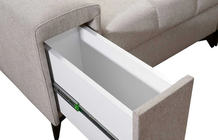 Narożnik z funkcją spania Bolmso VI zielony prawostronny wygodny narożnik z regulowanymi zagłówkami dekoracyjne pikowania na siedzisku