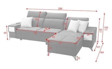 Narożnik z funkcją spania Elgin szary / biały prawostronny narożnik z regulowanymi zagłówkami praktyczne szuflady w boczkach mebla