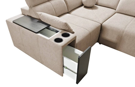 Narożnik z funkcją spania Tesalia II Lux szary lewostronny wygodny narożnik z przesuwanym oparciem oraz wysuwanym podnóżkiem