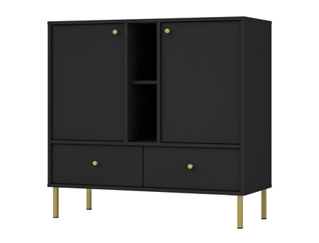 Komoda z szufladami Kioto II 100 cm czarny grafit nowoczesny design metalowe wysokie nogi w kolorze złotym komoda o oryginalnej stylistyce