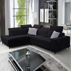 Narożnik z funkcją spania Kelly Sleek VII czarny lewostronny pleciony komfortowy i funkcjonalny narożnik rozkładany do salonu