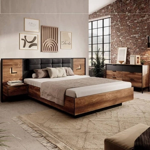 Zestaw mebli do sypialni Dover kasztan / antracyt oryginalny design komplet mebli do sypialni system pełnego wysuwu szuflad