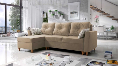 Narożnik z funkcją spania Topeka beżowy lewostronny stylowy i nowoczesny design wpisujący się w każdą aranżację