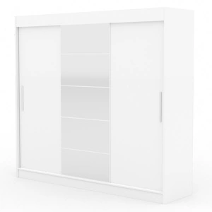 Szafa przesuwna z lustrem Erwin 235 cm biała pojemna i stylowa szafa do sypialni z wewnętrznymi szufladami solidne wykonanie