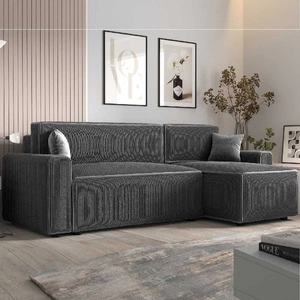 Narożnik z funkcją spania Brandon Bis szary prawostronny trójwymiarowa tkanina o wyrazistych prążkach pojemnik na pościel