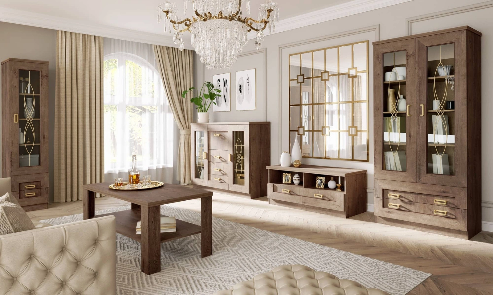 Witryna 46 cm Tade z szufladami dąb lefkas idealna do salonu