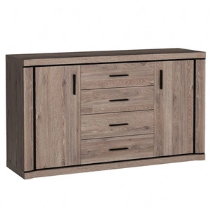 Komoda z szufladami Dallas 157 cm dąb truflowy  / czarny elegancka stylistyka mebla wzbogacona o stylowe czarne dodatki