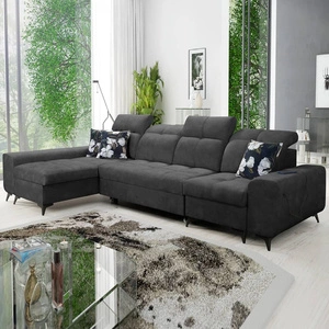 Narożnik z funkcją spania Buffalo XII grafitowy lewostronny stylowy i funkcjonalny narożnik rozkładany z pojemnikiem na pościel