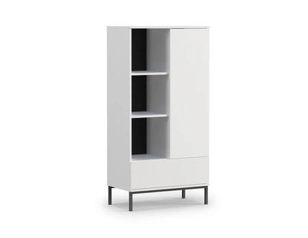 Regał Tutti 70 cm biały minimalistyczny design prosta forma mebla wsparta na metalowej podstawie pojemna szuflada push to open