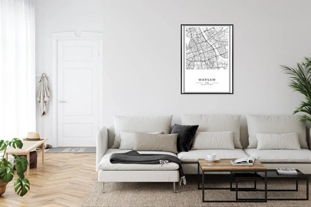 Plakat mapa Warszawy szwarc plan 70x100 plakat w ramie precyzyjny wydruk ze stylową grafiką doskonała dekoracja do salonu lub sypialni