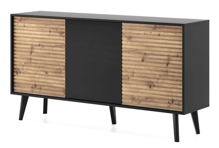Komoda Saipan 154 cm czarny / dąb artisan nowoczesny design elegancka forma mebla w nowoczesnym stylu dekoracyjny ryflowany dekor