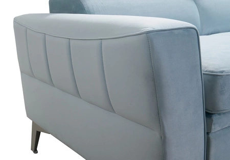 Narożnik z funkcją spania Rava VII lawendowy róż lewostronny praktyczny i nowoczesny narożnik do salonu z regulowanymi zagłówkami