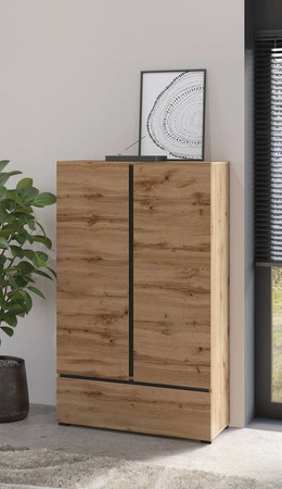 Komoda wysoka Cross 89 cm dąb wotan stylowy design komody z szufladą do sypialni prosta forma w nowoczesnym wydaniu
