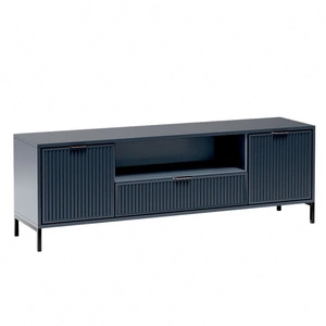Szafka RTV Linka 165 cm indigo stylowy design ozdobny wzór na frontach w postaci frezowanych ryfli uchwyty krawędziowe
