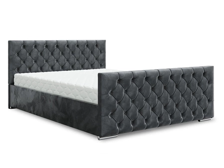 Łóżko tapicerowane Viamao 160x200 grafitowe z pojemnikiem w nowoczesnym skandynawskim stylu z pikowanym wezgłowiem oraz zanóżkiem