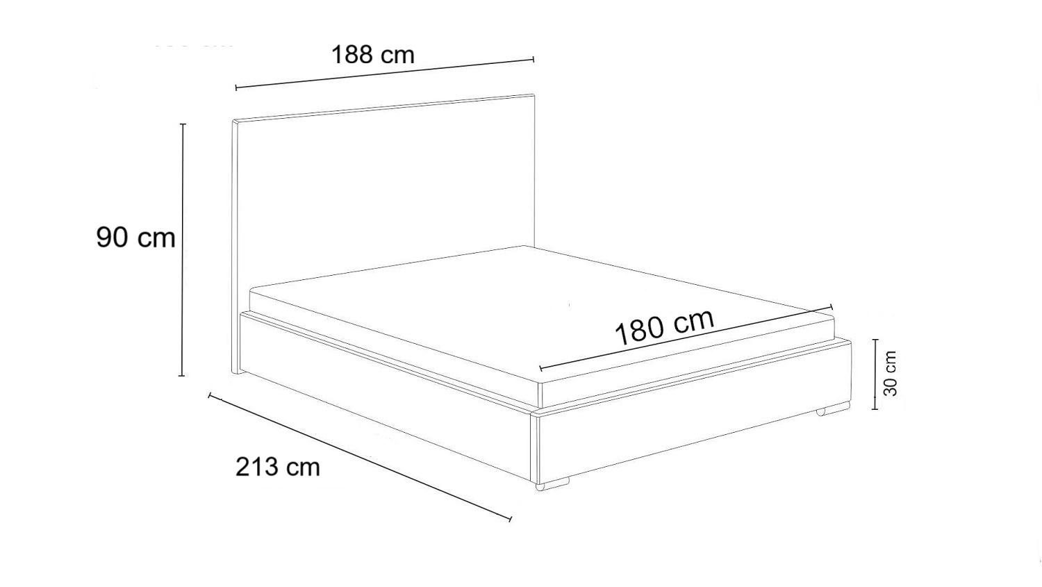 Łóżko z pojemnikiem Sobral 180x200 cm wymiary