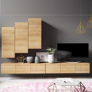 Meblościanka Apulia XX dąb złoty wyjątkowo stylowa meblościanka proste bryły wpisujące się w każde wnętrze