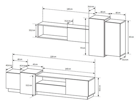 Meblościanka Space biały / dąb craft złoty modernistyczny design i nowoczesna forma mebli system push to open