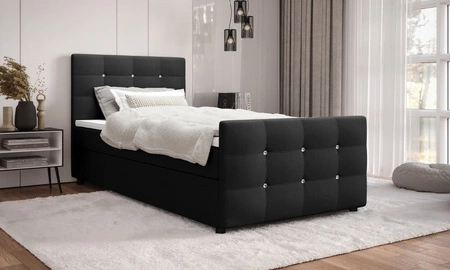Łóżko kontynentalne Kansas 90x200 czarne w nowoczesnym skandynawskim stylu z tapicerowanym zagłówkiem oraz zanóżkiem