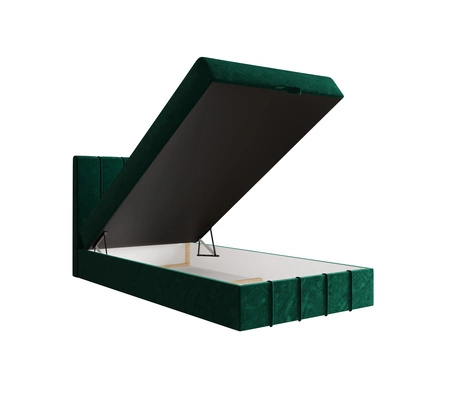 Łóżko kontynentalne Casey 90x200 butelkowa zieleń w nowoczesnym skandynawskim stylu z tapicerowanym zagłówkiem łóżko z pojemnikiem