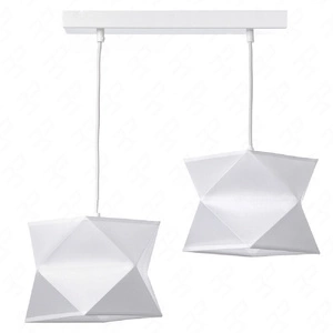 Lampa wisząca podwójna Quasar biała designerska lampa sufitowa do salonu lub jadalni z bawełnianymi abażurami i metalową podstawą