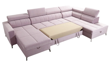 Narożnik z funkcją spania Nausa VI butelkowa zieleń lewostronny stylowy narożnik o komfortowym wykończeniu miękka tkanina typu velvet