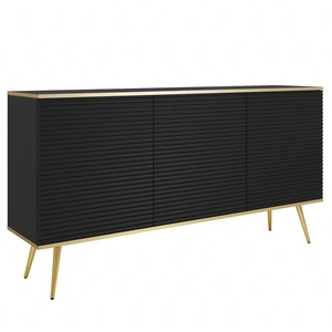 Komoda Luxury 160 cm czarna elegancki design stylowe ryflowane fronty korpus komody zwieńczony złotą listwą złote metalowe nogi