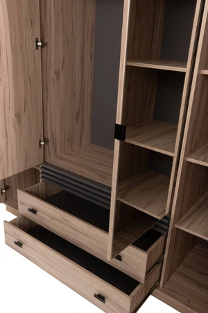 Szafa z lustrem Estan 200 cm dąb estana jasny / antracyt nowoczesny design mebla drzwi szafy ozdobione lamelami