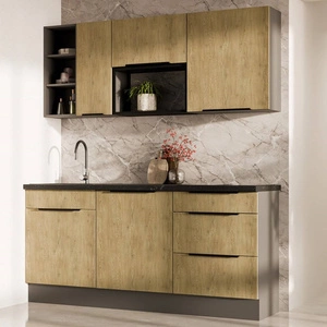 Zestaw mebli kuchennych Corsico 180 cm eleganckie szafki kuchenne o modnej i naturalnej kolorystyce idealny zestaw do małej kuchni