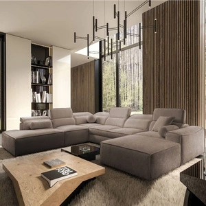 Narożnik z funkcją spania Viano X jasny brąz prawostronny designerski narożnik do salonu w nowoczesnym stylu regulowane zagłówki