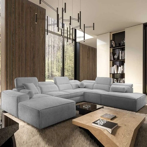 Narożnik z funkcją spania Viano X jasny szary lewostronny designerski narożnik do salonu w nowoczesnym stylu regulowane zagłówki