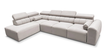 Narożnik z funkcją spania Cantare XI beżowy lewostronny funkcjonalny i komfortowy narożnik o nowoczesnym designie pluszowa tkanina