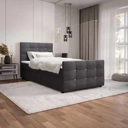 Łóżko kontynentalne Kansas 90x200 grafitowe w nowoczesnym skandynawskim stylu z tapicerowanym zagłówkiem oraz zanóżkiem