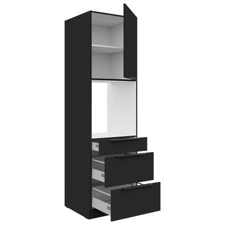 Słupek kuchenny Black 60 DPS-210 3S 1F szafka z szufladami do zabudowy piekarnika odporna na działanie wilgoci metalowe uchwyty