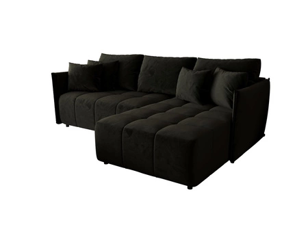 Narożnik z funkcją spania Oroso gafitowy prawostronny miękka tkanina typu velvet z powłoką hydrofobową pojemnik na pościel