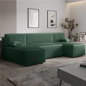 Narożnik z funkcją spania Brandon U zielony pojemnik na pościel trójwymiarowa tkanina o wyrazistych prążkach