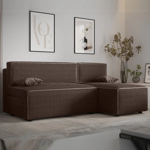 Narożnik z funkcją spania Brandon brązowy prawostronny trójwymiarowa tkanina o wyrazistych prążkach pojemnik na pościel