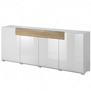 Komoda z szufladą Toledo 208 cm biała / biały połysk / san remo jasne nowoczesny design fronty komody delikatnie zaoblone