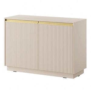 Komoda Imperial 104 cm beżowa stylowa komoda idealna do salonu lub do sypialni eleganckie złote uchwyty i frezowane fronty