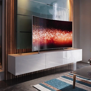 Szafka RTV Tawros 258 cm biały połysk idealna szafka do salonu dla miłośników nowoczesnych aranżacji o eleganckim charakterze