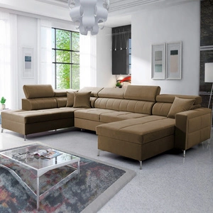 Narożnik z funkcją spania Nausa VI jasny brąz prawostronny stylowy narożnik o komfortowym wykończeniu miękka tkanina typu velvet