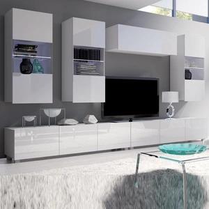 Meblościanka Apulia V biały połysk wyjątkowo stylowa meblościanka proste bryły wpisujące się w każde wnętrze