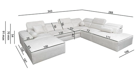 Narożnik z funkcją spania Viano X jasny brąz lewostronny designerski narożnik do salonu w nowoczesnym stylu regulowane zagłówki