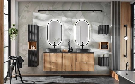 Szafka pod umywalkę Nova 60 cm dąb coast evoke stylowa szafka z szufladami metalowe uchwyty krawędziowe podkreślają elegancję