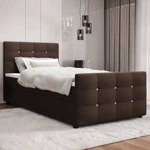 Łóżko kontynentalne Kansas 100x200 brązowe w nowoczesnym skandynawskim stylu z tapicerowanym zagłówkiem oraz zanóżkiem