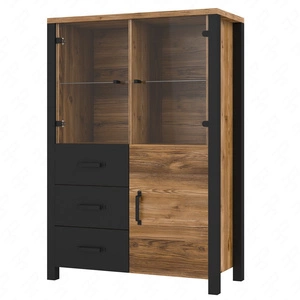 Witryna niska Olin 101 cm appenzeller / czarny nowoczesny design czarne uchwyty witryna w stylu industrialnym szkło hartowane