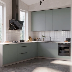 Zestaw mebli kuchennych narożny Treviso Wh 290x230 cm stylowe szafki kuchenne z frontami wykonanymi w technologii anti fingerprint