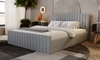 Łóżko tapicerowane Sobral 180x200 szary popiel komfortowe łóżko z pojemnikiem na pościel gustowny zagłówek i zanóżek