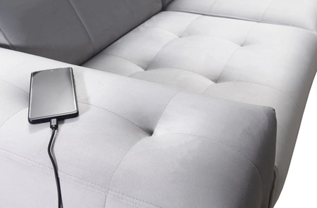 Narożnik z funkcją spania Hampton III morski lewostronny komfortowy narożnik wykonany z gładkiej i miękkiej tkaniny typu velvet