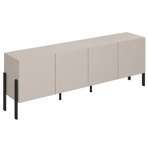 Szafka RTV Jukon 204 cm beżowa elegancka forma mebla w nowoczesnym stylu system otwierania push to open metalowe czarne nogi